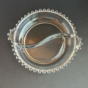 VTG Candlewick Divided 2 Section Glass Candy / Relish Dish With Handles 6-1/2”